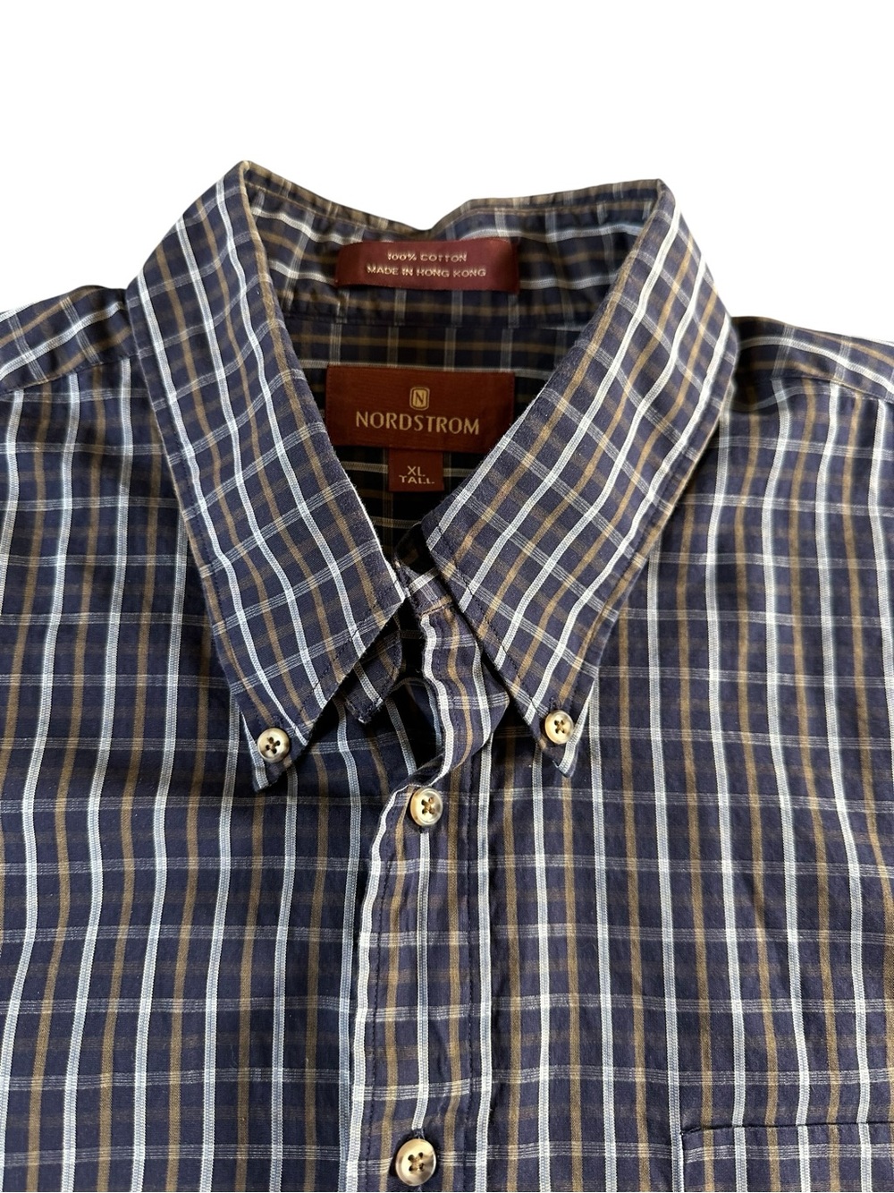 Nordstrom Men's Navy and White Plaid Button-Down Shirt XLT - Picture 3 of 13